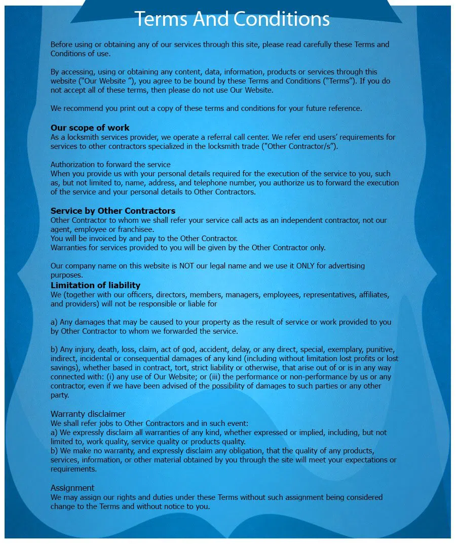 Stamford Expert Locksmith, Stratford, CT 203-651-6680 - TermsAndConditions